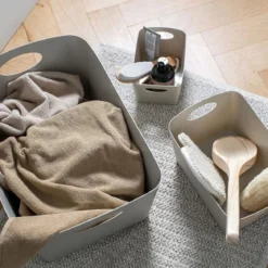 Bac de rangement beige en matière végétale recyclée M