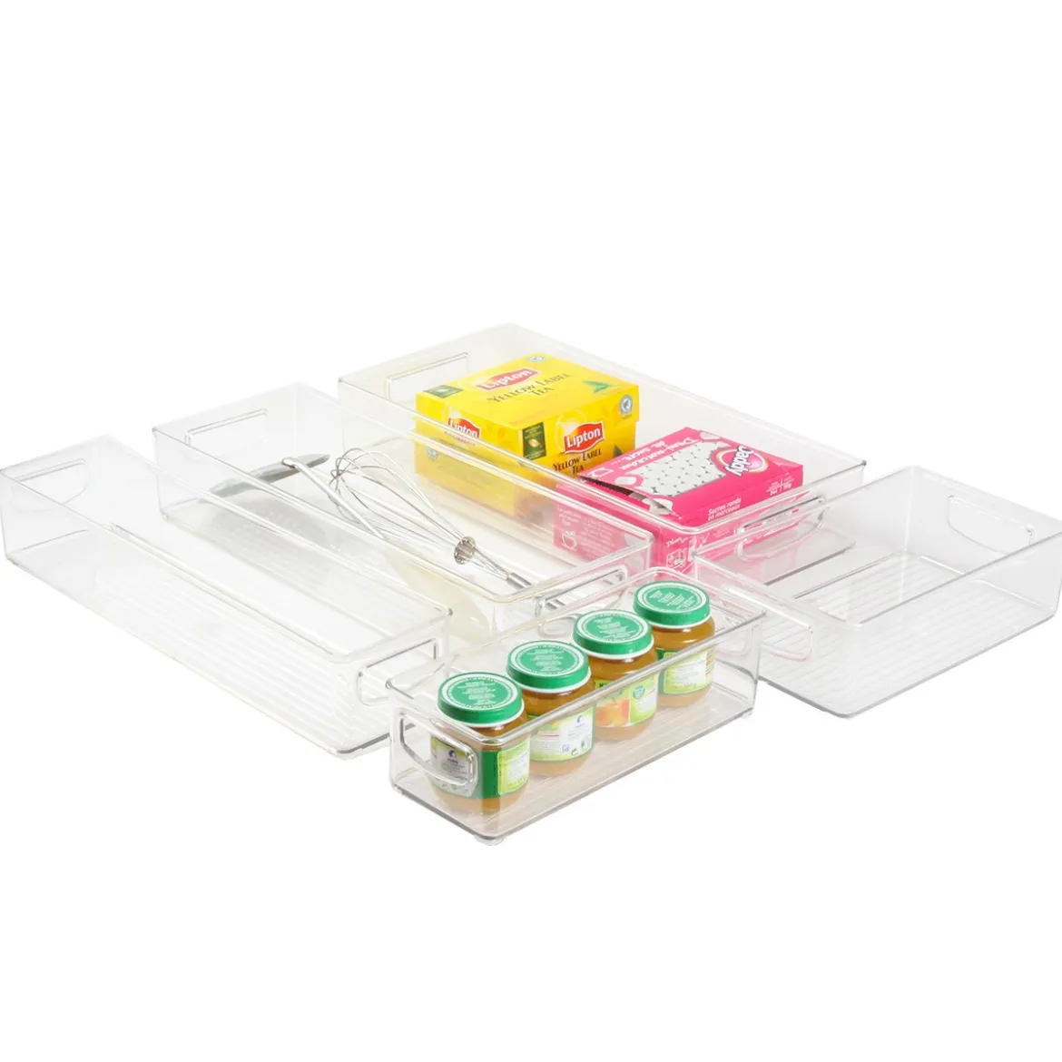 Bac en plastique S transparent et empilable pour organiser placards et tiroirs