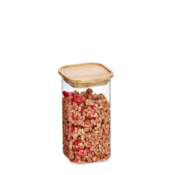 Bocal carré en verre et bambou 1,3 L