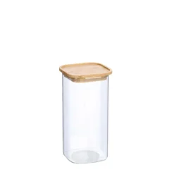 Bocal carré en verre et bambou 1,3 L