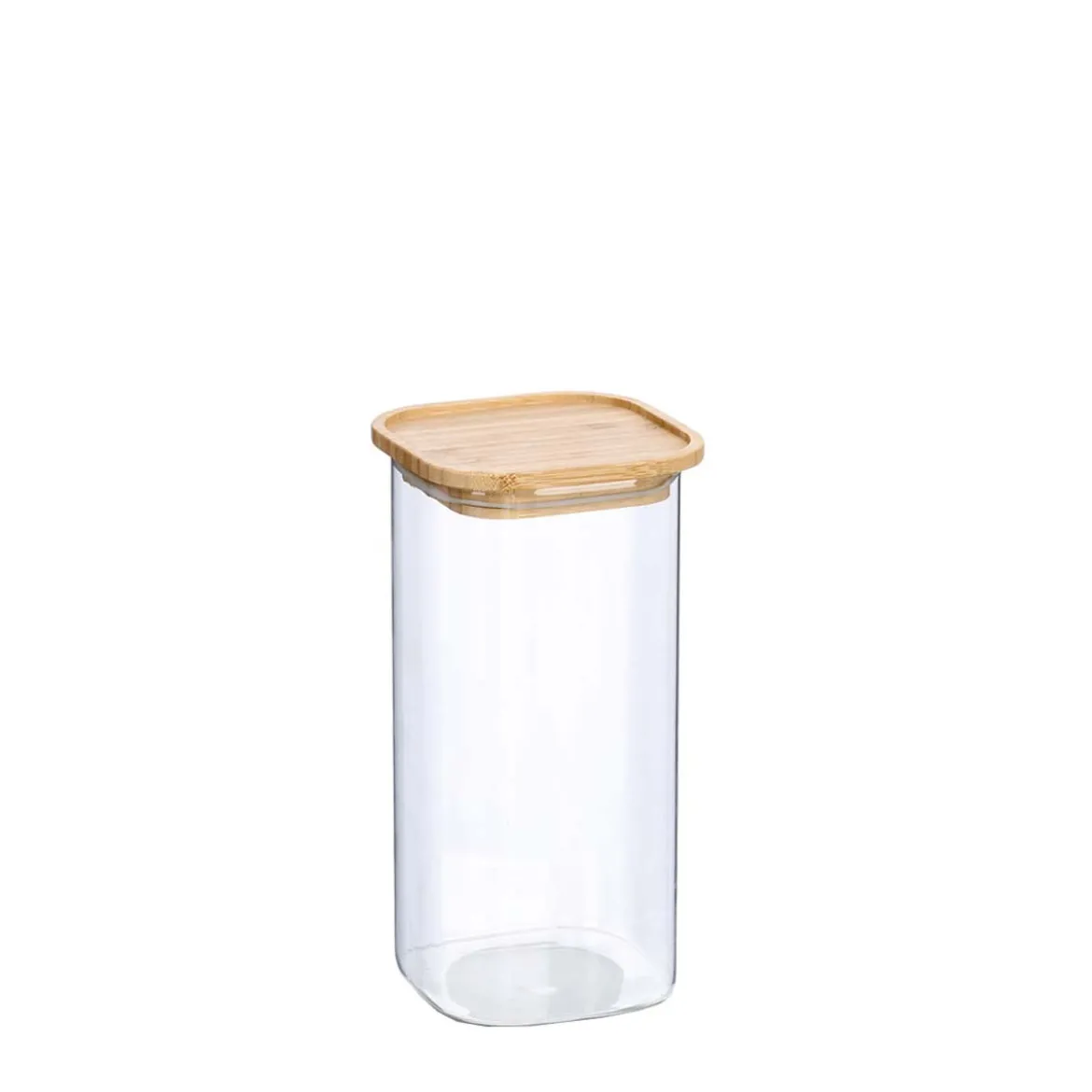 Bocal carré en verre et bambou 1,3 L