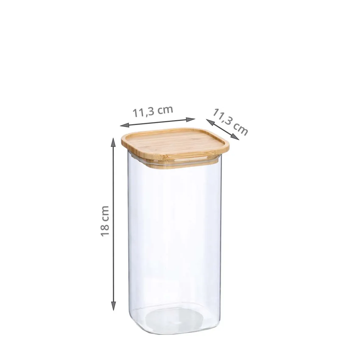 Bocal carré en verre et bambou 1,3 L