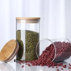 Bocal en verre avec couvercle en bois 1,4 litre