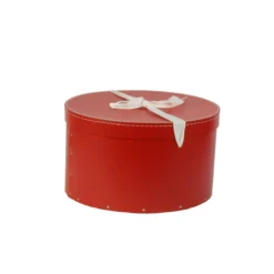 Boîte à chapeaux rouge avec ruban blanc (M)