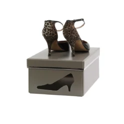 Boîte à chaussures en carton taupe avec fenêtre