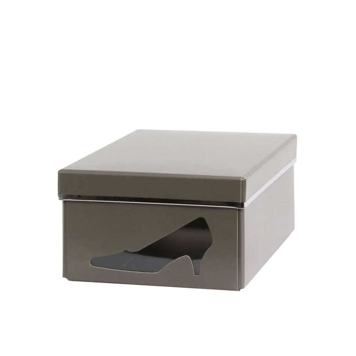 Boîte à chaussures en carton taupe avec fenêtre