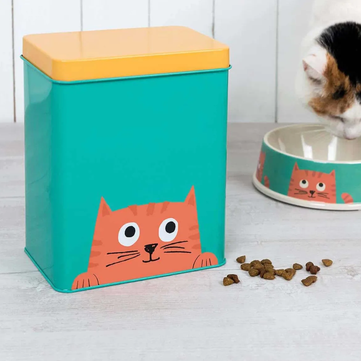 Boîte à croquettes chat métal