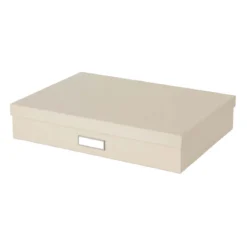 Boîte de rangement A3 beige avec étiquette