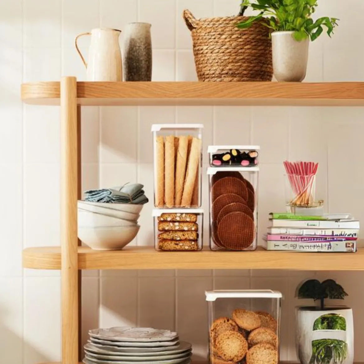 Boîte de rangement alimentaire empilable en plastique 1,65 litres