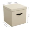 Boîte de rangement cube en carton beige avec couvercle et poignée