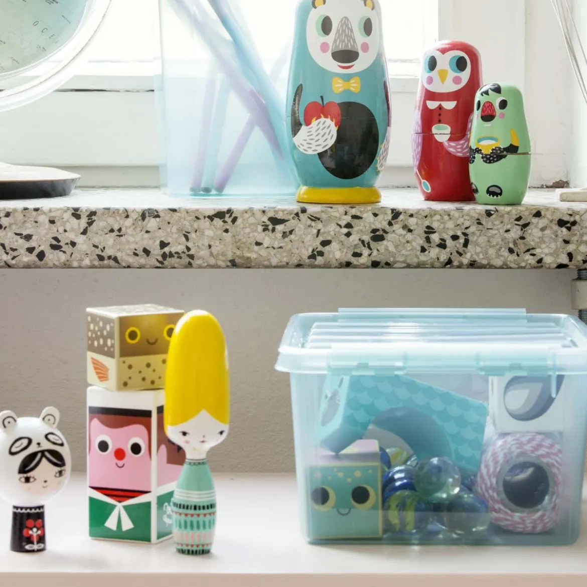 Boîte de rangement en plastique bleu 14 litres