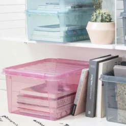 Boîte de rangement en plastique rose 14 litres