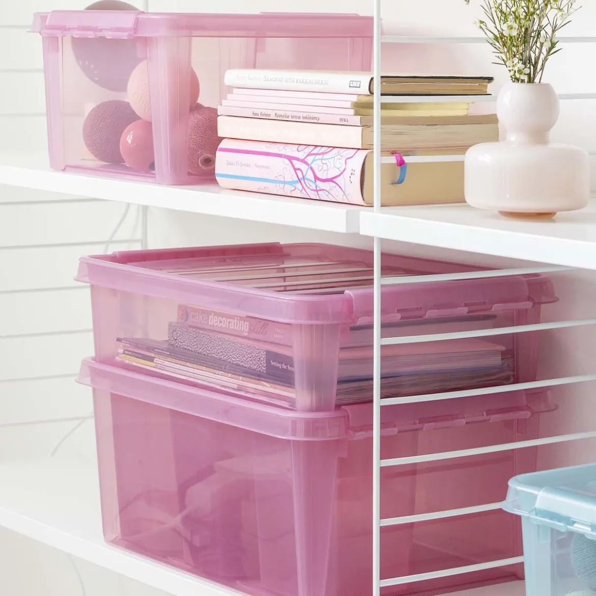 Boîte de rangement en plastique rose 14 litres