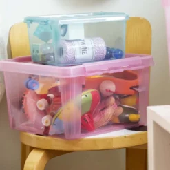 Boîte de rangement en plastique rose 14 litres