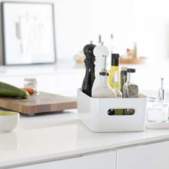 Boîte de rangement en plastique blanc pour cuisine ou salle de bain M