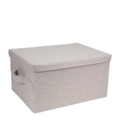 Boîte de rangement en tissu avec couvercle beige M