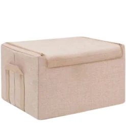 Boîte de rangement en tissu beige avec armature L