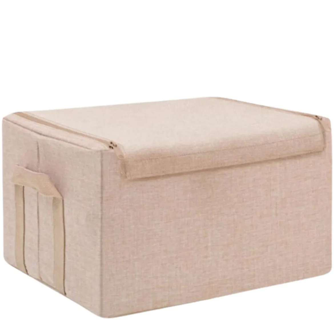 Boîte de rangement en tissu beige avec armature L