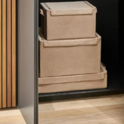 Boîte de rangement en tissu beige avec armature M