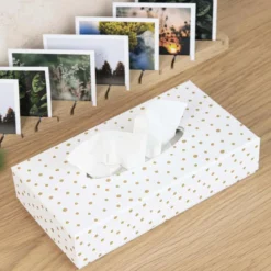 Boîte à mouchoirs blanche à pois dorés