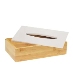 Boîte à mouchoirs en bambou avec couvercle blanc