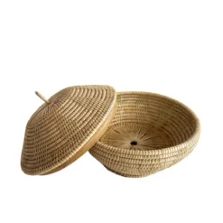 Boîte ronde en rotin tressé