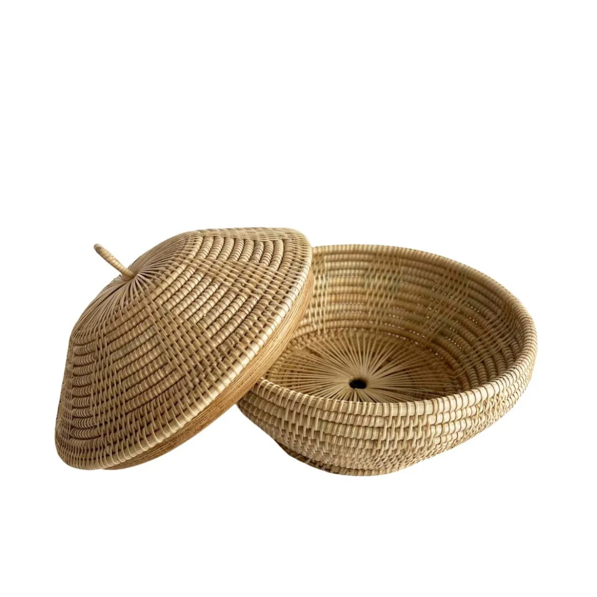 Boîte ronde en rotin tressé