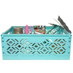 Cagette en plastique turquoise empilable et pliable