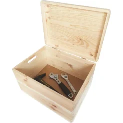 Caisse de rangement en pin FSC avec couvercle L