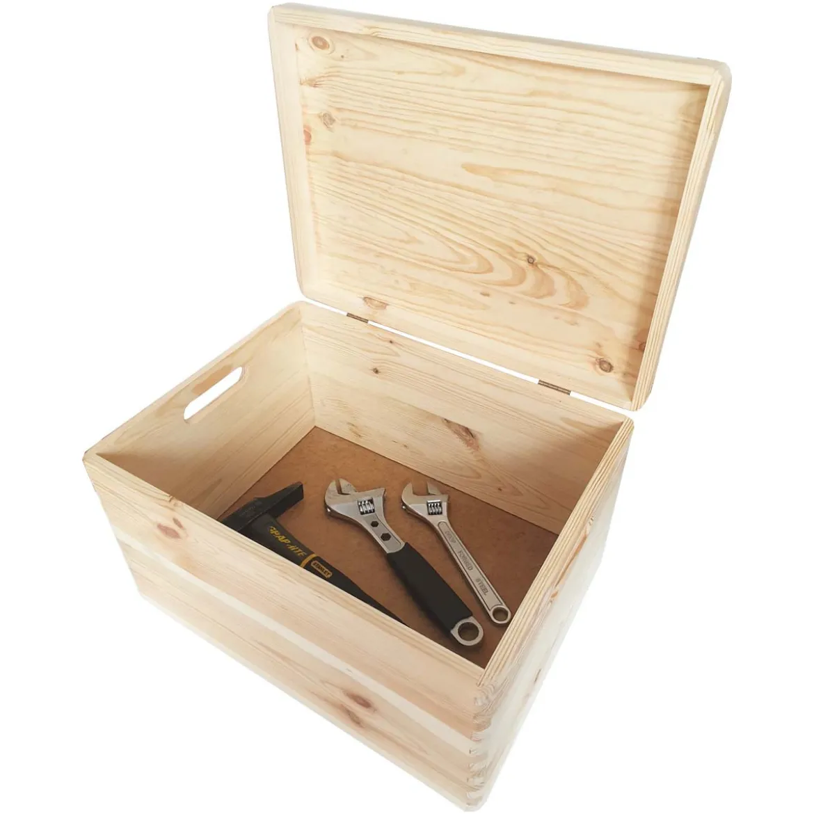 Caisse de rangement en pin FSC avec couvercle L
