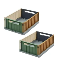 2 caisses pliables en plastique bleu et vert S