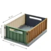 2 caisses pliables en plastique bleu et vert