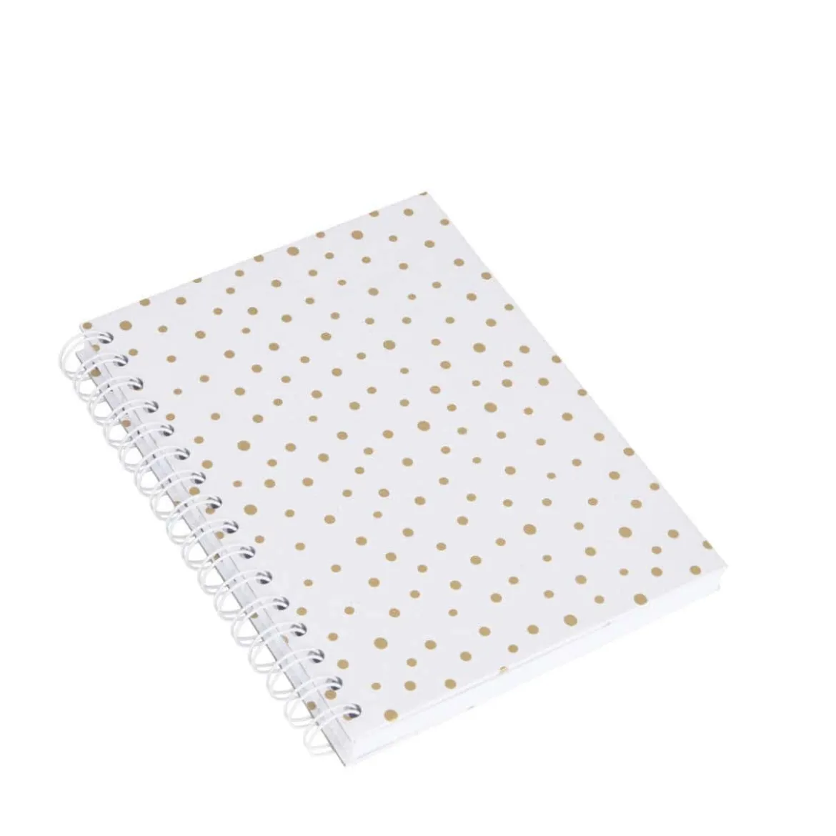 Carnet A5 à spirales blanc à pois dorés
