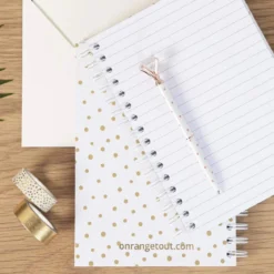 Carnet A5 à spirales blanc à pois dorés