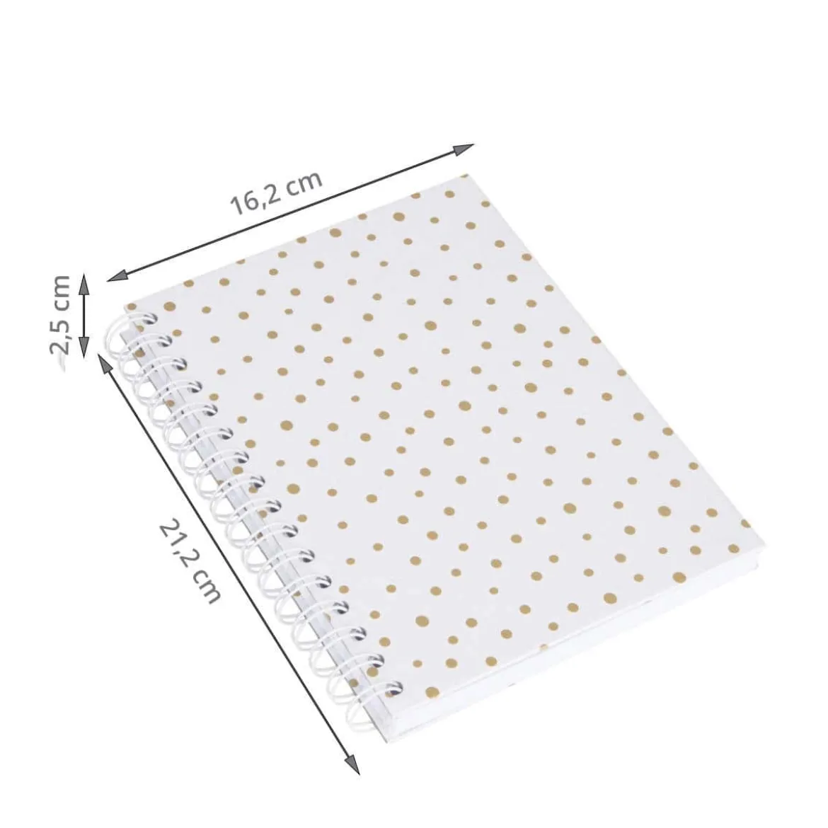 Carnet A5 à spirales blanc à pois dorés