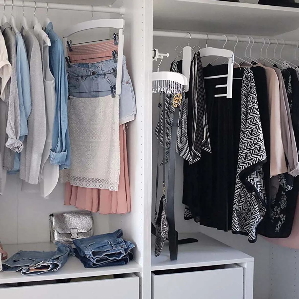 Cintre en bois blanc pour 4 pantalons