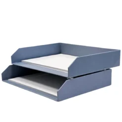 2 corbeilles à courrier en carton épais bleu gris