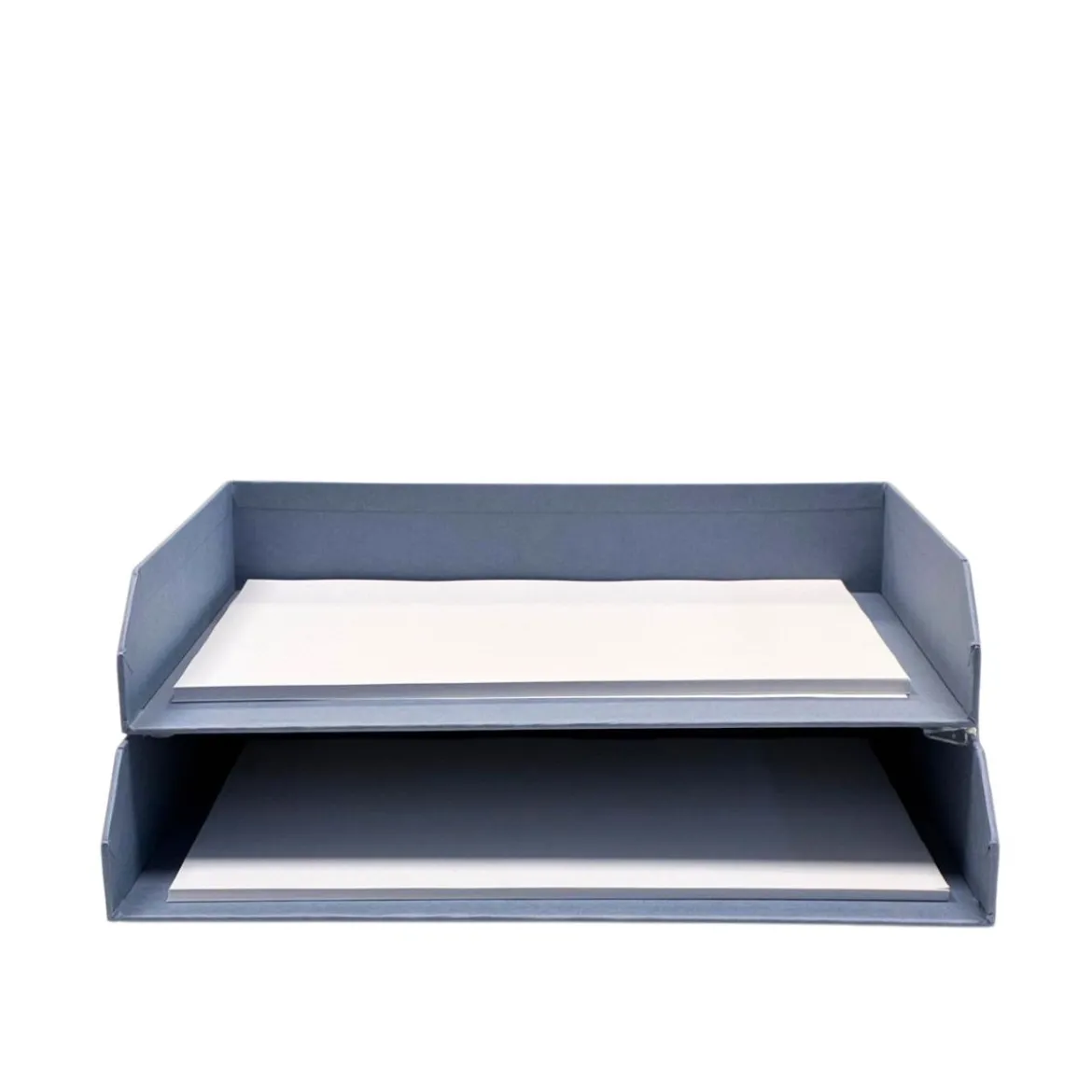 2 corbeilles à courrier en carton épais bleu gris