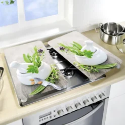 2 couvre-plaques de cuisson avec motif herbes aromatiques