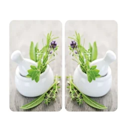 2 couvre-plaques de cuisson avec motif herbes aromatiques