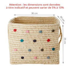 Cube de rangement en raphia à pois colorés