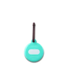 Etiquette de bagage ronde en plastique turquoise