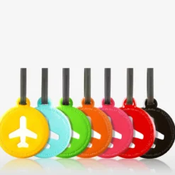 Etiquette de bagage ronde en plastique turquoise