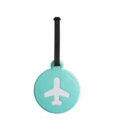 Etiquette de bagage ronde en plastique turquoise