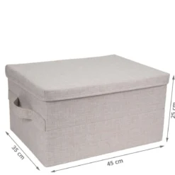 Grande boîte de rangement en tissu beige L