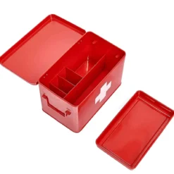 Grande boîte à pharmacie en métal rouge