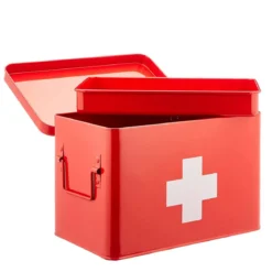 Grande boîte à pharmacie en métal rouge