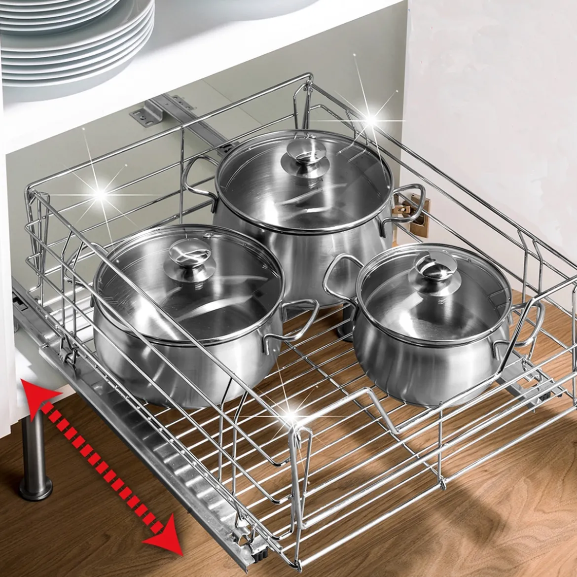 Grand panier coulissant pour placard de cuisine
