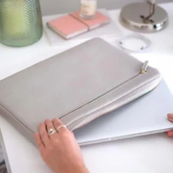 Housse pour ordinateur 15 pouces en simili cuir gris clair