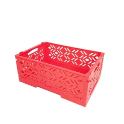 Mini Cagette en plastique rose orangé empilable et pliable